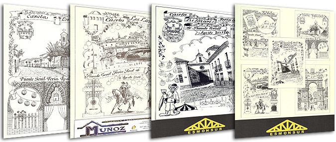 Libros Feria Real de Puente-Genil, años 2005, 2006, 2008 y 2009. Dibujos Antonio Carrillo.