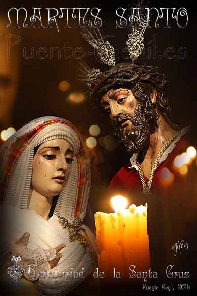 Martes Santo en Puente-Genil. Hermandad de la Santa Cruz, con el Cristo de los Afligidos y la Virgen del Rosario. Martes Santo en Puente-Genil. Hermandad de la Santa Cruz, con el Cristo de los Afligidos y la Virgen del Rosario.